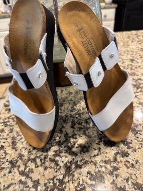 Naot White Leather Double-Strap Slide Sandals